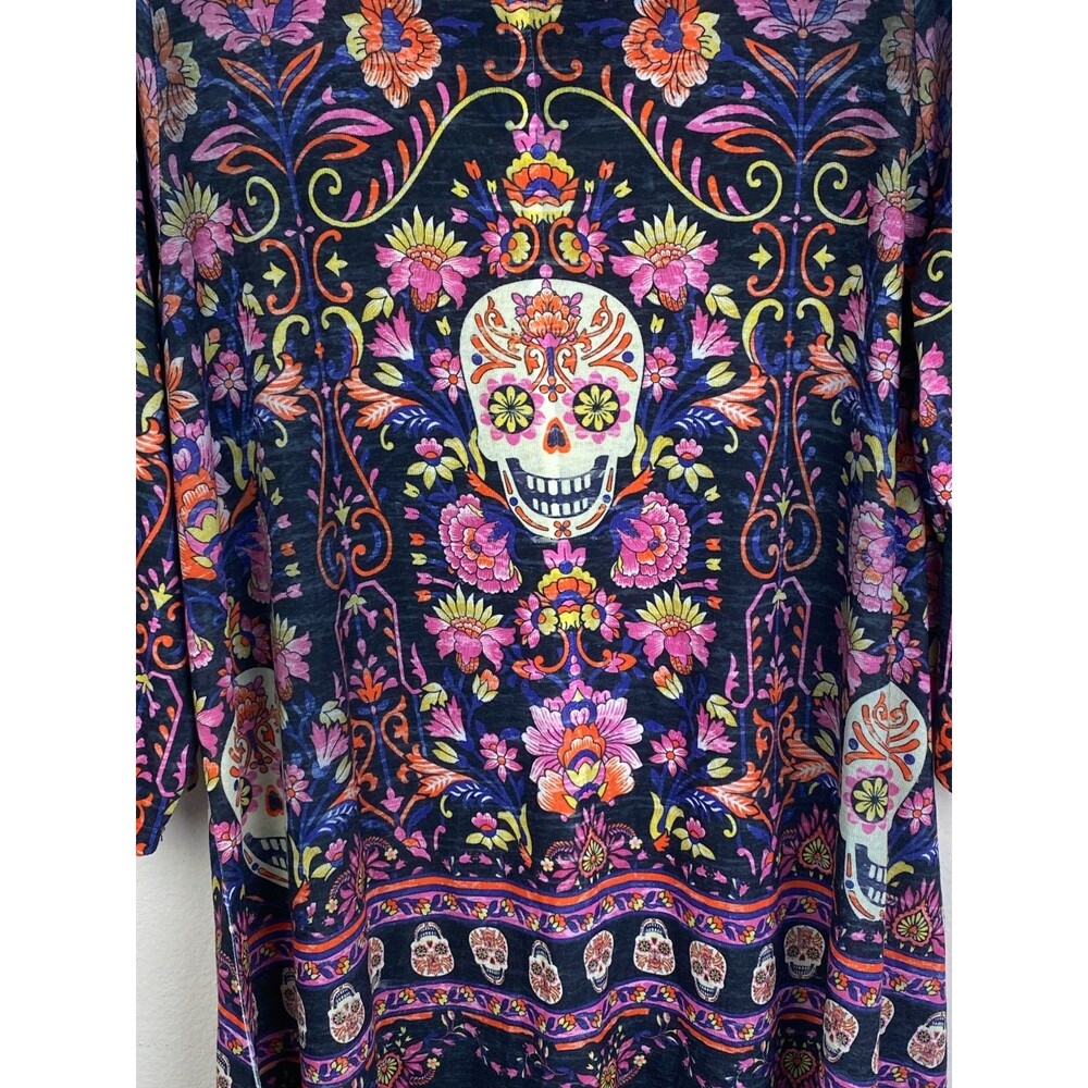 Lot of 2 One World Boho Chic Tunic 2X NWT Day of Dead Halloween Pastel Goth